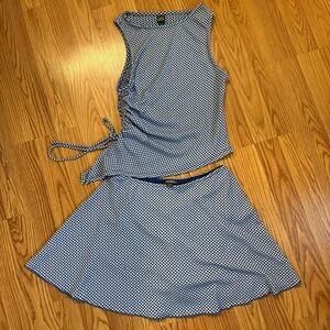 Blue and White Checkered Matching Set Skort